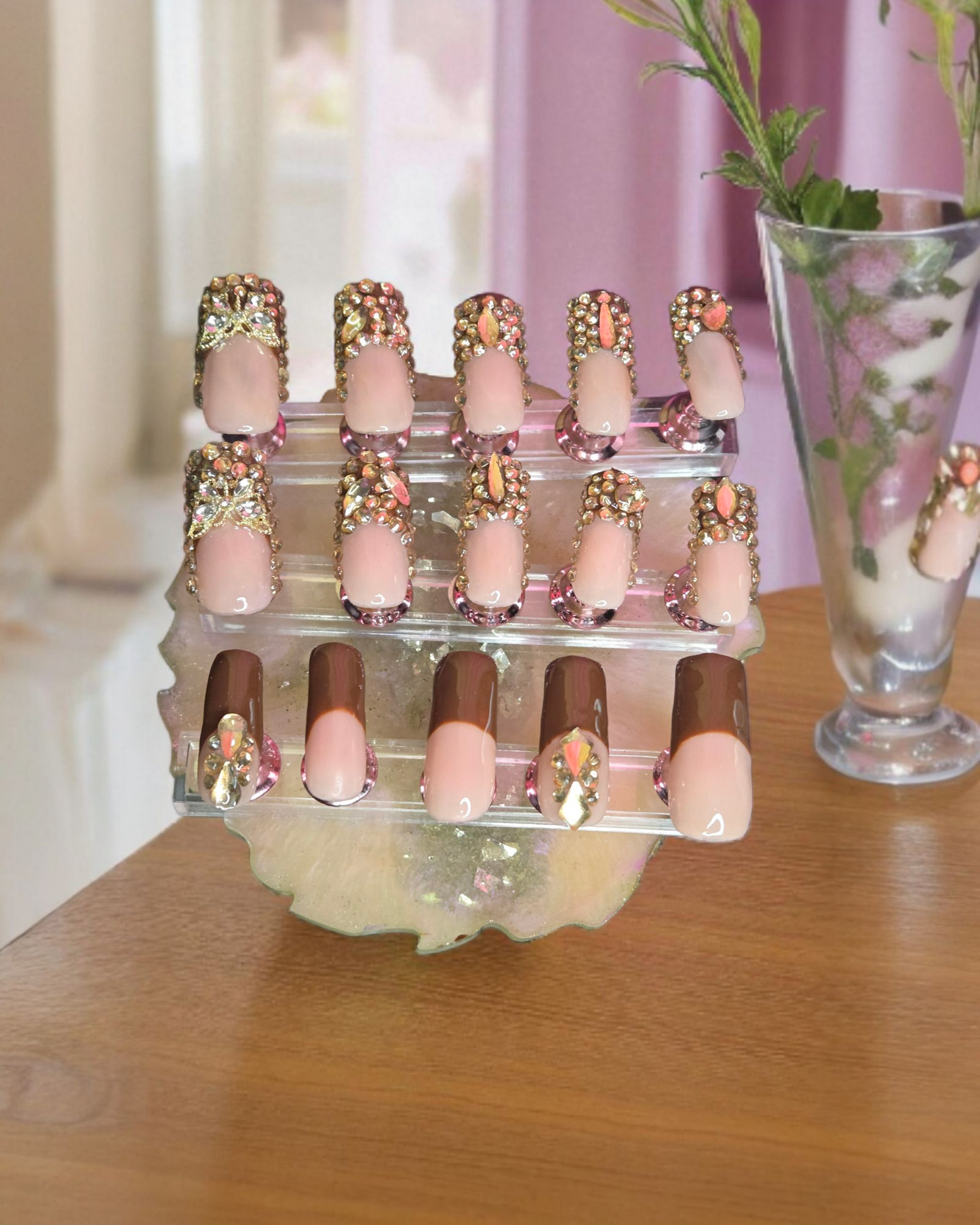 Custom Chocolate Rhinestones Press On Nails Pamela Custom Boutique