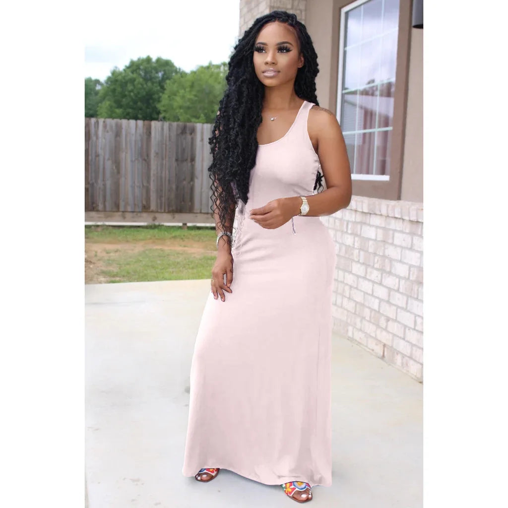 Sundress Solid Color Women Summer Sleeveless Long Maxi Dress Pamela Custom Boutique