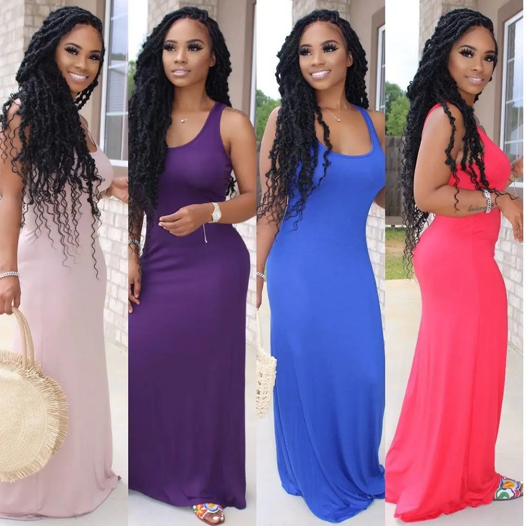 Sundress Solid Color Women Summer Sleeveless Long Maxi Dress Pamela Custom Boutique