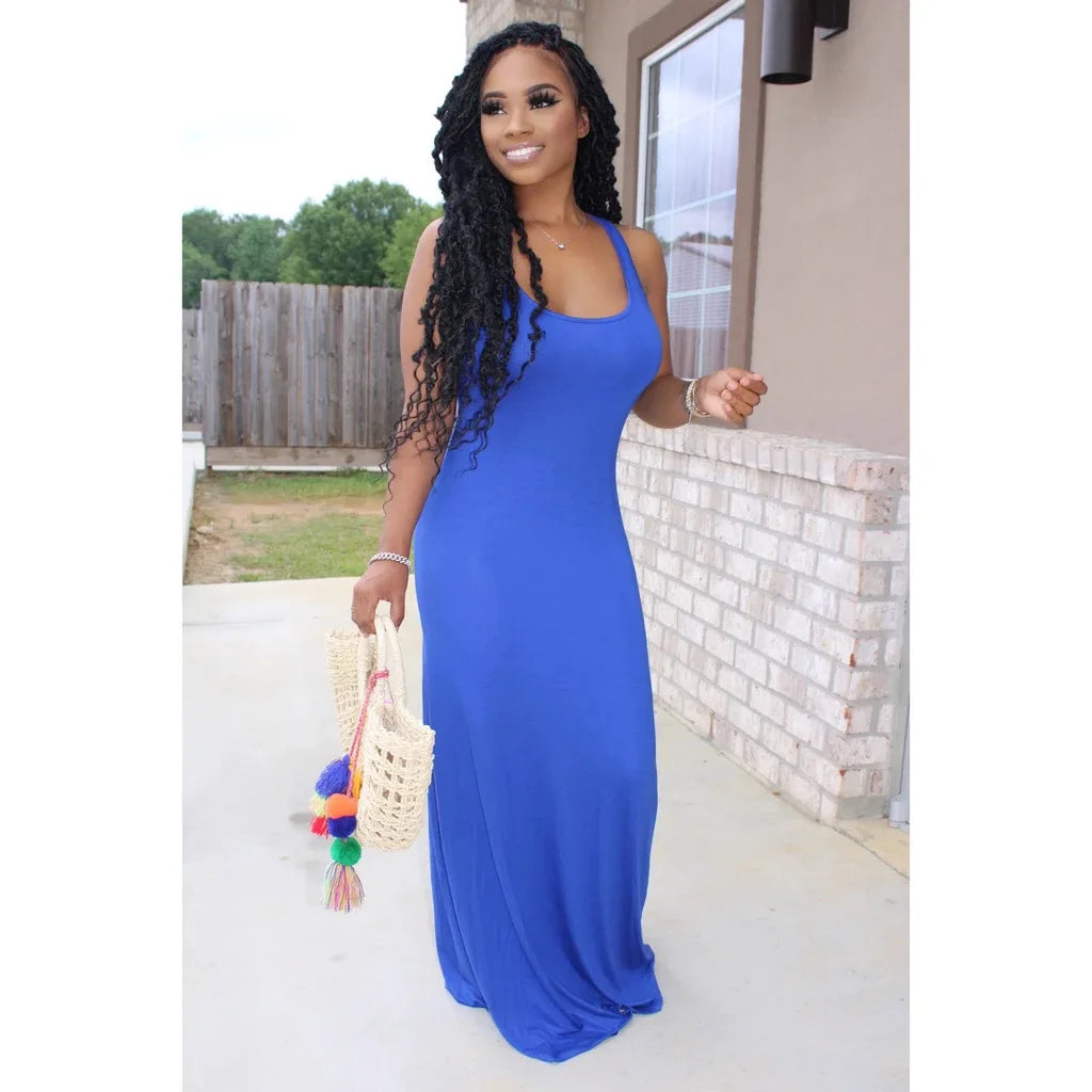 Sundress Solid Color Women Summer Sleeveless Long Maxi Dress Pamela Custom Boutique