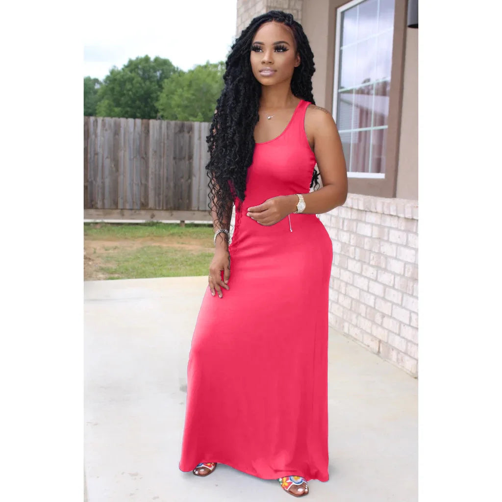 Sundress Solid Color Women Summer Sleeveless Long Maxi Dress Pamela Custom Boutique