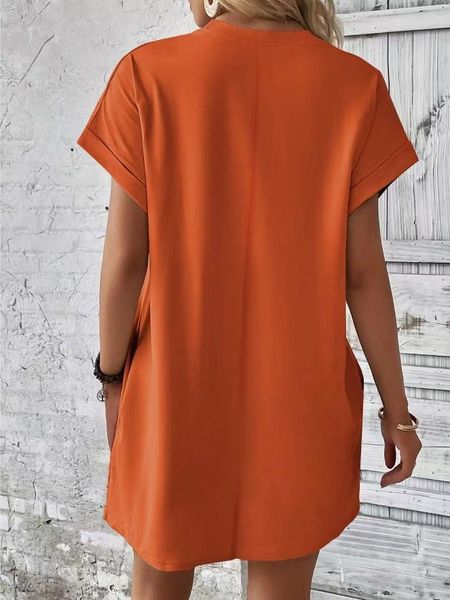 Solid Round Neck Short Sleeve  Side Pocket Dress HEL24PBE6U Pamela Custom Boutique