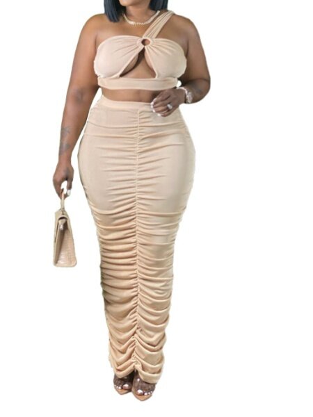 Solid color pleated sexy skirt two-piece set HWFMPZ4PUT Pamela Custom Boutique 