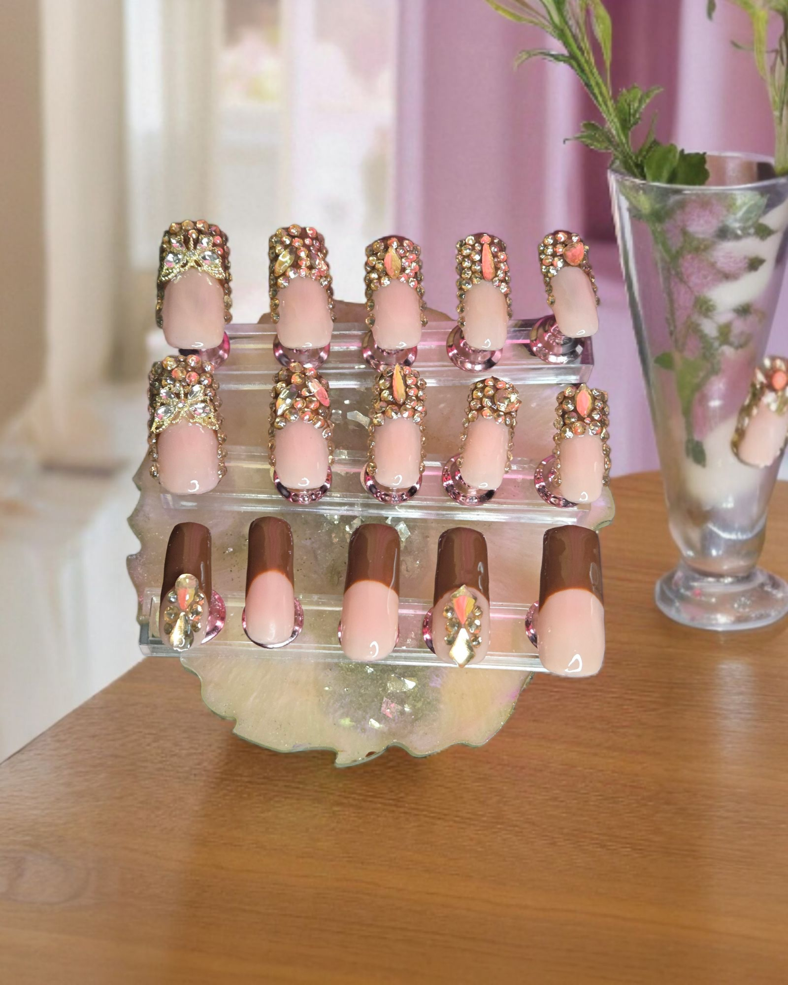 Custom Chocolate Rhinestones Press On Nails Pamela Custom Boutique