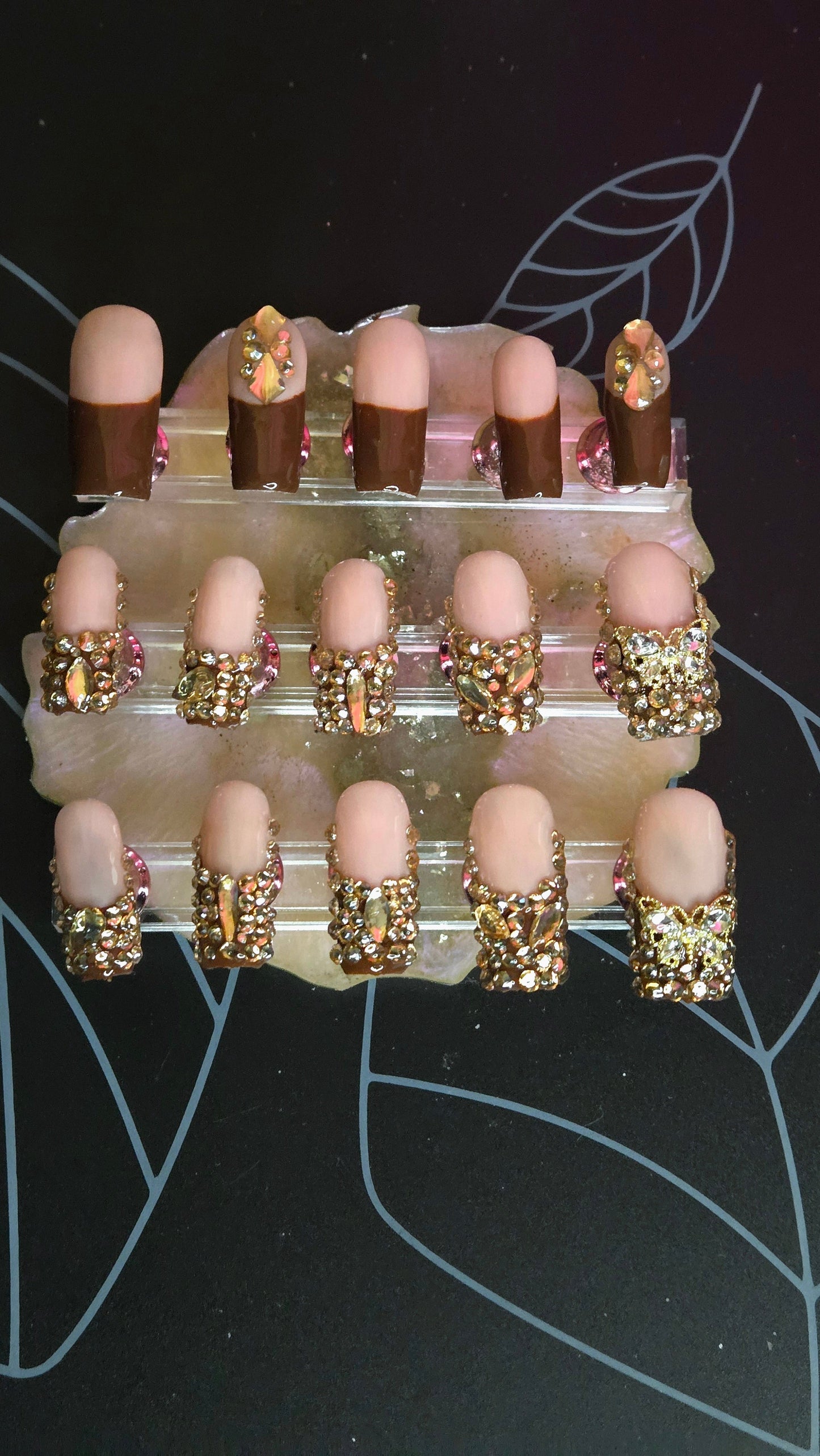 Custom Chocolate Rhinestones Press On Nails Pamela Custom Boutique