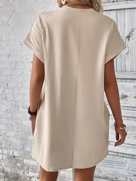 Solid Round Neck Short Sleeve  Side Pocket Dress HEL24PBE6U Pamela Custom Boutique