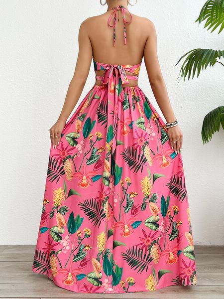 Printed Backless Side Slit Halter Dress H6VE68KF2K Pamela Custom Boutique