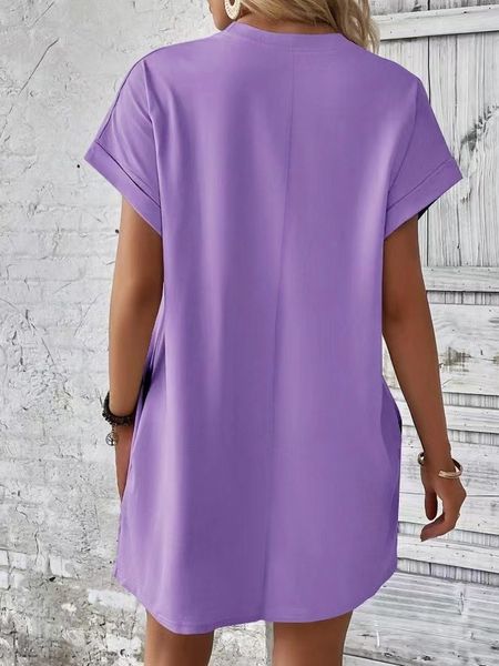 Solid Round Neck Short Sleeve  Side Pocket Dress HEL24PBE6U Pamela Custom Boutique