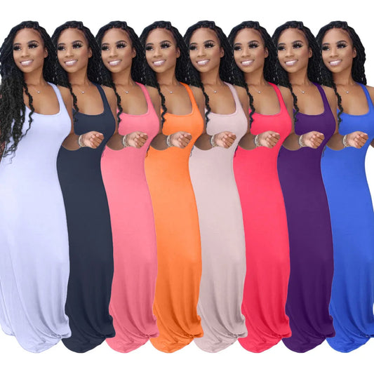 Sundress Solid Color Women Summer Sleeveless Long Maxi Dress Pamela Custom Boutique